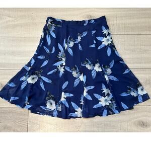 Y2K Navy Blue Floral Midi Skirt Size 10P – Sheer Overlay Sag Harbor Petite